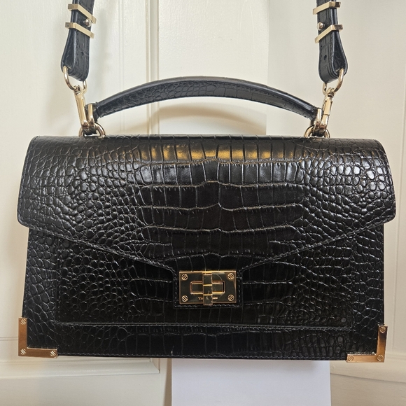 The Kooples Black Croc Embossed Leather Emily Bag in Medium - Picture 3 of 9